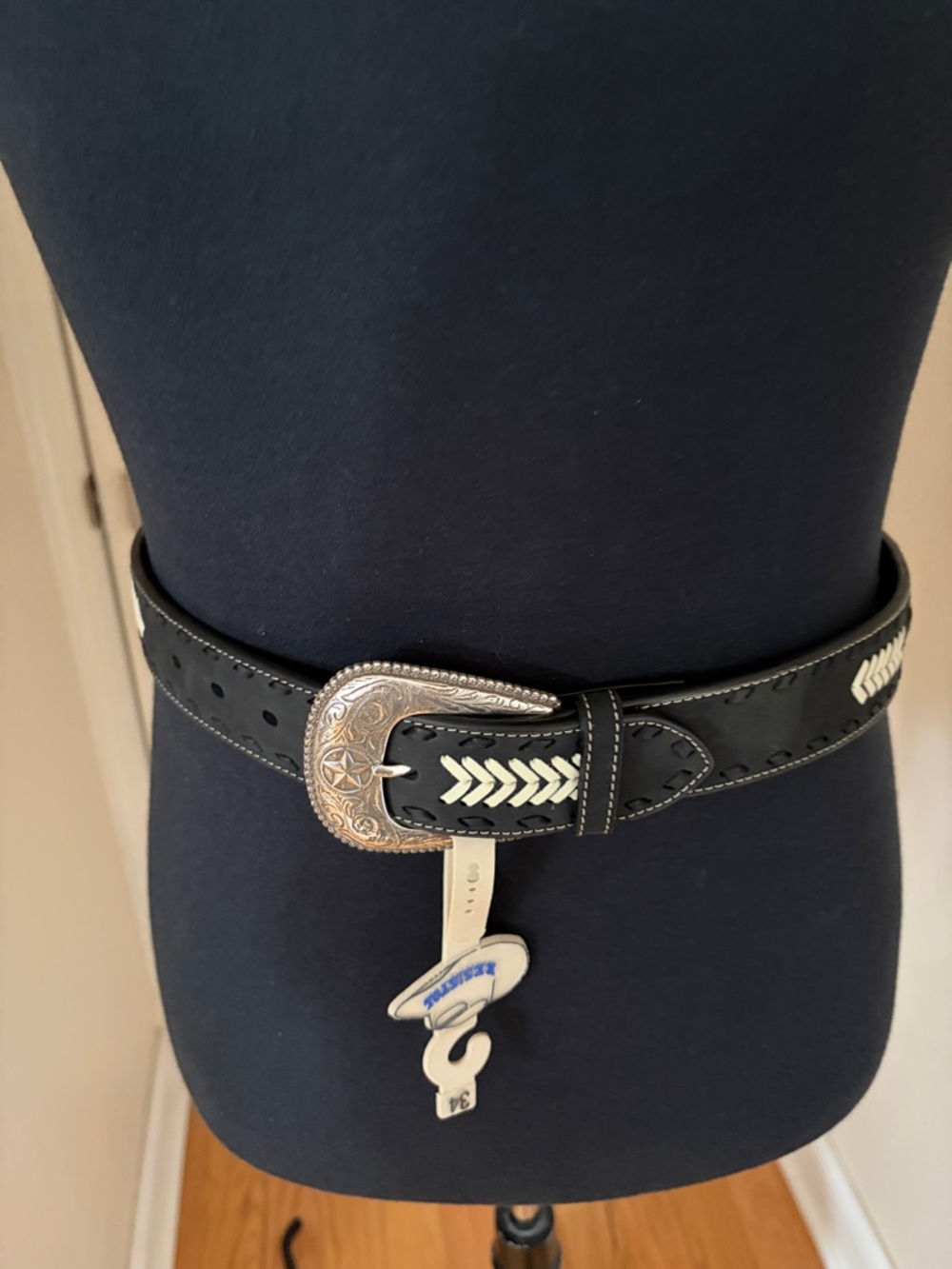 Resistol Western-Style Black Leather Belt with Silver Buckle